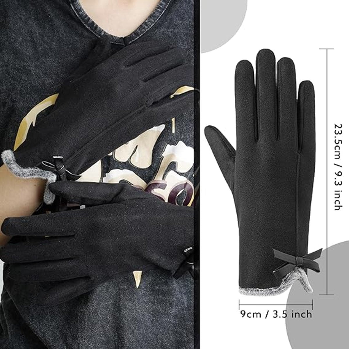 Gloves - women's gloves - winter gloves - Winter gloves - Insulated touchscreen gloves - touchscreen gloves for index finger - Cycling Gloves - Elegant and stylish - Black