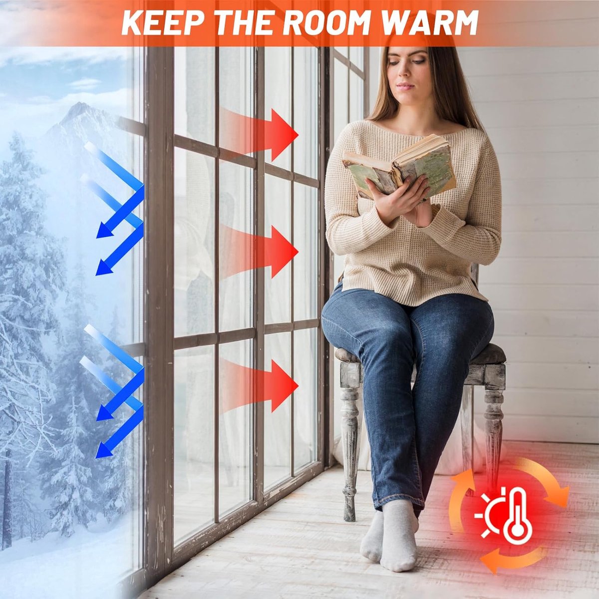Window Film - Thermal Insulation for Windows - Window Film Insulation Sealing Set - Winter Window Insulation Set - Window Insulation Film - Winter Insulation Window Covering Set - Self-Adhesive - with Velcro - for windows and skylights - transparent - 188