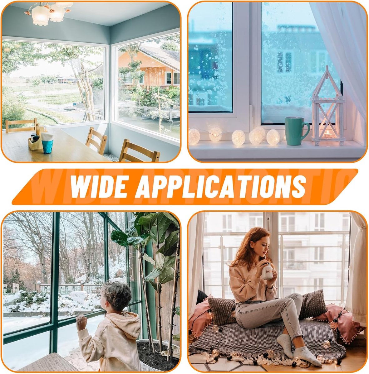 Window Film - Thermal Insulation for Windows - Window Film Insulation Sealing Set - Winter Window Insulation Set - Window Insulation Film - Winter Insulation Window Covering Set - Self-Adhesive - with Velcro - for windows and skylights - transparent - 188
