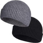 2 Pieces - hat - men's hat - Beanie - women's hat - men's beanie - Winter hat - knitted hat - Warm Hats - Cycling hat - Knitted ski hats - Running hats - Ultrawarm - Unisex - short knitted autumn winter warm hat - Grey, Black