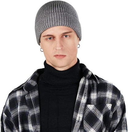 2 Pieces - hat - men's hat - Beanie - women's hat - men's beanie - Winter hat - knitted hat - Warm Hats - Cycling hat - Knitted ski hats - Running hats - Ultrawarm - Unisex - short knitted autumn winter warm hat - Grey, Black