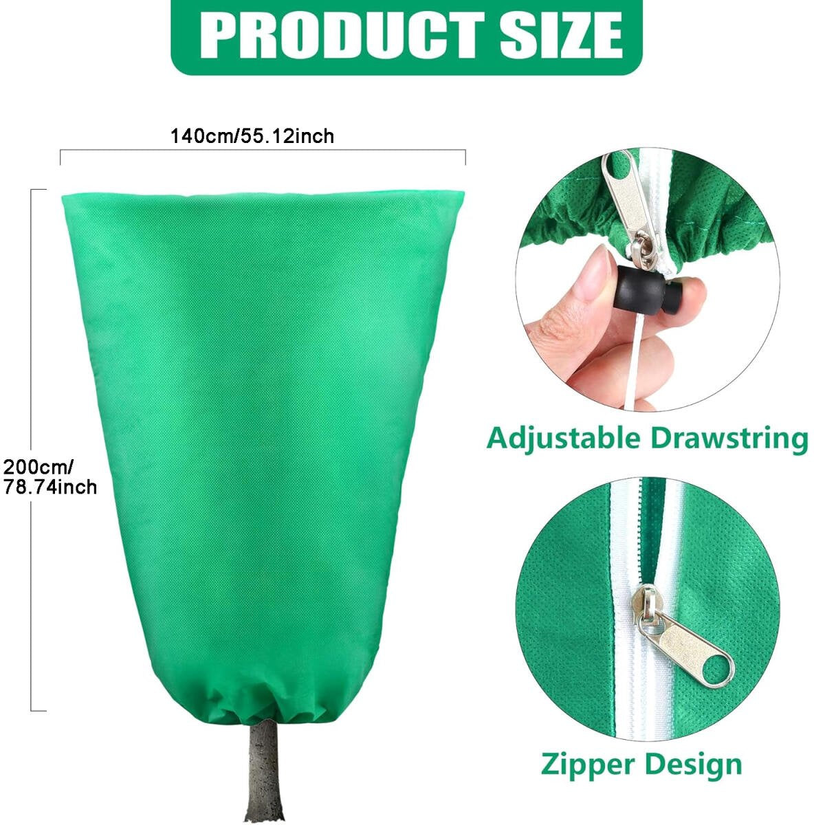 Plant cover - 1 piece - 140*200cm - Frost-resistant plant cover - Winter cover - Potted plant bag - Frost cloth - Plant frost cover - Winter protection bag for plants - Winter plant covers - with zipper and drawstring - for outdoor plants, potted fruit tr