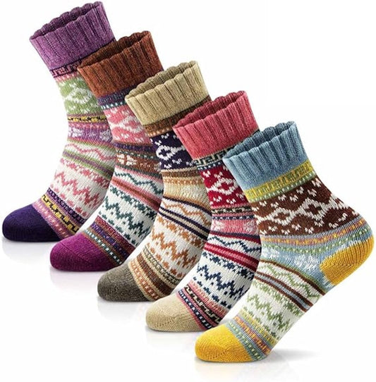 Socks - Set of 5 Pairs - House Socks - Vintage Design - Winter Socks - Home Socks - Women's Winter Socks - Warm Winter Socks for Ladies - House Socks for Ladies and Gentlemen - Heated - Warm Socks for Ladies - Thick, Warming Quality - Stocking Filler Gift