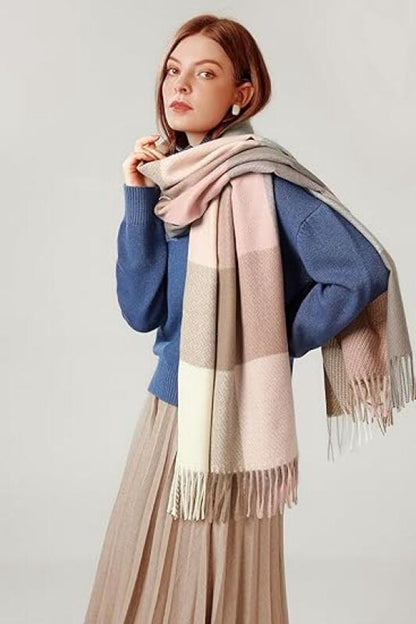 Women's Scarf - 180 × 70 cm - Women's Fashion Scarf - Winter Scarf - Women's Scarf with Scottish Pattern and Fringes - Soft & Warm - Long Warm Checked Winter Scarf - Autumn Scarf - Wrap - Pink