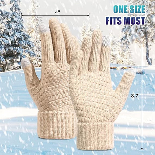 Winter Gloves - 2 Pairs Touchscreen Winter Gloves - Thermal Winter Gloves - Women's Winter Gloves - Mittens - Touch Tip Gloves for Cold Weather - Warm - Women's - One Size - Black and Beige