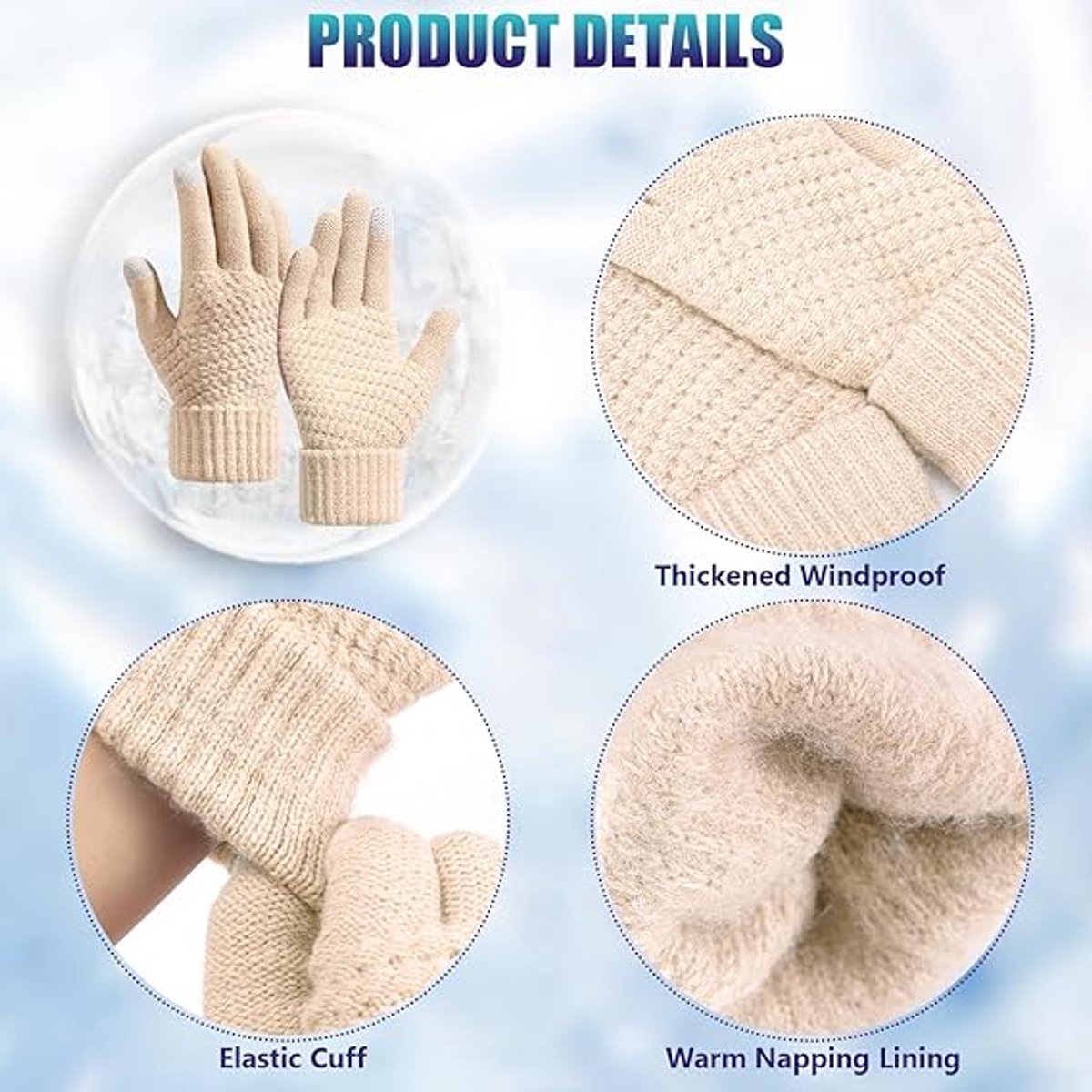 Winter Gloves - 2 Pairs Touchscreen Winter Gloves - Thermal Winter Gloves - Women's Winter Gloves - Mittens - Touch Tip Gloves for Cold Weather - Warm - Women's - One Size - Black and Beige