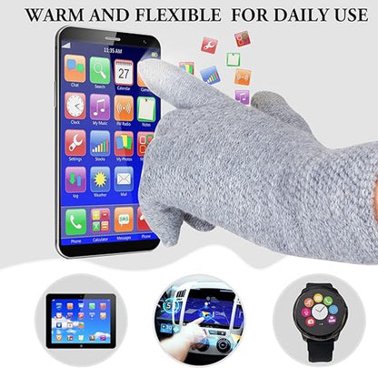 Hat with pompom, scarf and gloves - Three-piece Winter set - knitted fabrics - Warm Baggy Ski Hat - Winter Hat - Neck Warmer - Gloves - Touchscreen Gloves - for Outdoor play, skiing, motorcycling, windproof - for Men, Women - Grey