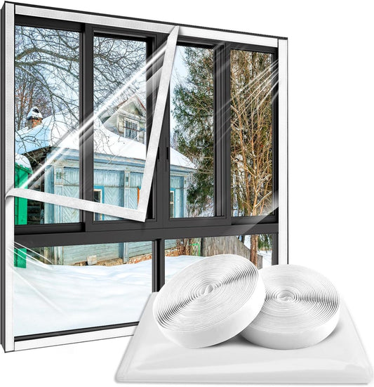 Window Film - Thermal Insulation for Windows - Window Film Insulation Sealing Set - Winter Window Insulation Set - Window Insulation Film - Winter Insulation Window Covering Set - Self-Adhesive - with Velcro - for windows and skylights - transparent - 120