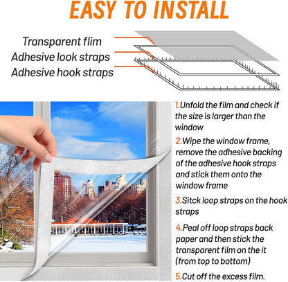 Window Film - Thermal Insulation for Windows - Window Film Insulation Sealing Set - Winter Window Insulation Set - Window Insulation Film - Winter Insulation Window Covering Set - Self-Adhesive - with Velcro - for windows and skylights - transparent - 120