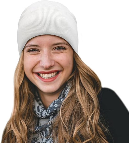 Hat - Knitted hat - Winter hat - Warm hat - Hat with satin lining - warm winter hat - knitted winter hat with fold-over brim - silk lining - soft knitted hat - warm and comfortable - for women and men - white