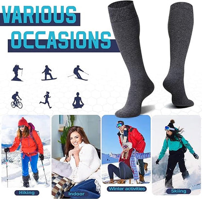 2 Pairs Cotton Knee Socks - Winter Knee Socks Warm Long Boots - Women's Winter Knitted Overknee Socks - Soft Knitted Thermal Cotton Long Socks - Women's Warm Socks - Warm Knee Socks