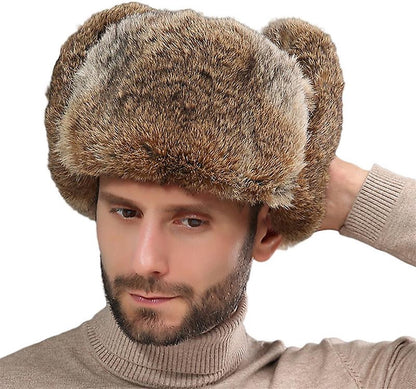 Fur Hat - Unisex - Men's Winter Hat - Women's Fur Hat - Winter Trendy Electric Bicycle Earmuff - Keep Warm - XXL (58-60cm) - Khaki