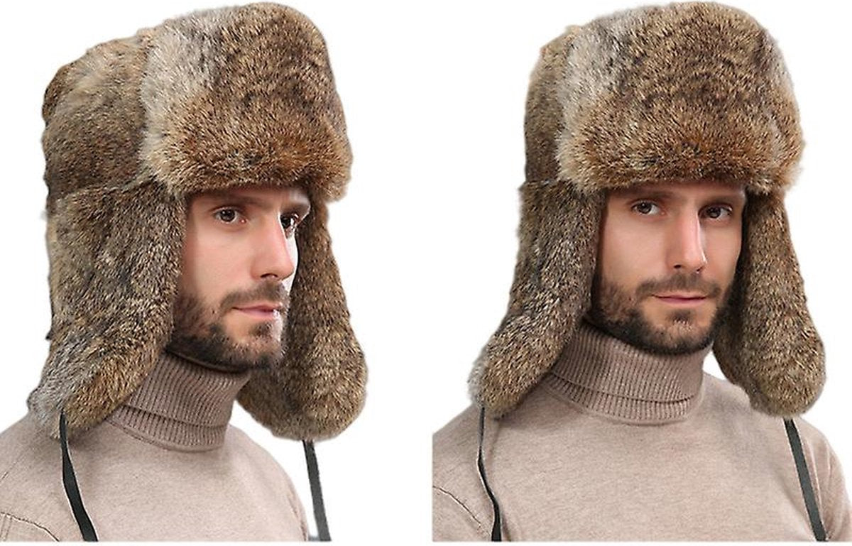 Fur Hat - Unisex - Men's Winter Hat - Women's Fur Hat - Winter Trendy Electric Bicycle Earmuff - Keep Warm - XXL (58-60cm) - Khaki