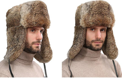 Fur Hat - Unisex - Men's Winter Hat - Women's Fur Hat - Winter Trendy Electric Bicycle Earmuff - Keep Warm - XXL (58-60cm) - Khaki
