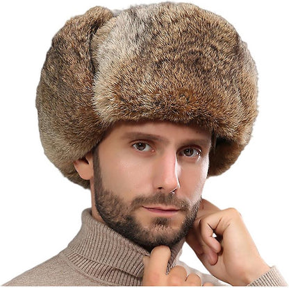 Fur Hat - Unisex - Men's Winter Hat - Women's Fur Hat - Winter Trendy Electric Bicycle Earmuff - Keep Warm - XXL (58-60cm) - Khaki