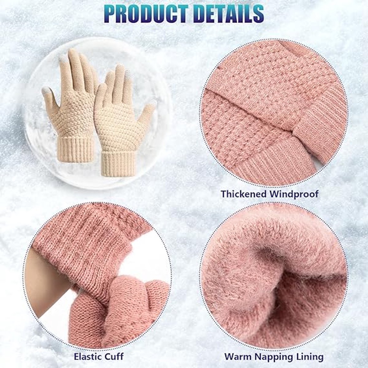 Winter Gloves - Two-pack - Men's Gloves - Warm and Soft - Winter Gloves with Touchscreen - Elastic Cuffs - Knitted Gloves - Suitable for Cold Weather (Black)