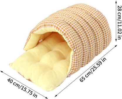 Cat House - Cat Basket - Plush and Warm - Removable and Washable - Closed Cat Bed for Winter - Suitable for Indoor and Outdoor Use in Winter, Camping, Travel, Bedroom, Living Room - Orange and White Checkered Pattern