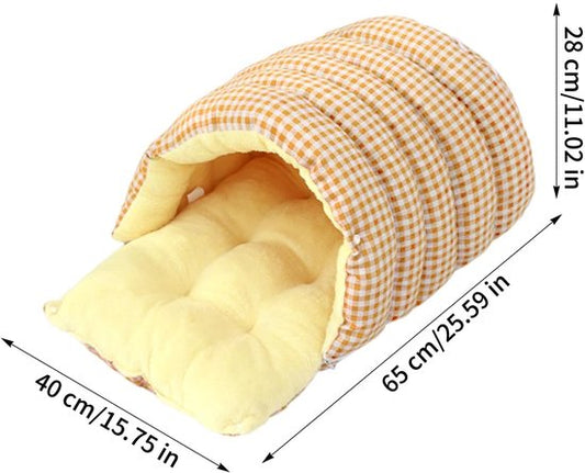 Cat House - Cat Basket - Plush and Warm - Removable and Washable - Closed Cat Bed for Winter - Suitable for Indoor and Outdoor Use in Winter, Camping, Travel, Bedroom, Living Room - Orange and White Checkered Pattern