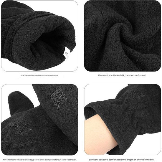 Unisex warm fleece gloves with fold-over top - Half-finger gloves - Warm gloves - Half-finger design - Suitable for writing, cycling, photo sessions with your partner - Winter gloves - Winter gift - Warm - Black XS