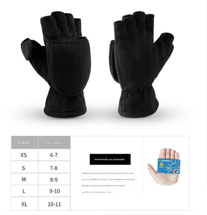 Unisex warm fleece gloves with fold-over top - Half-finger gloves - Warm gloves - Half-finger design - Suitable for writing, cycling, photo sessions with your partner - Winter gloves - Winter gift - Warm - Black M