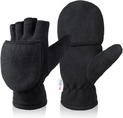 Unisex warm fleece gloves with fold-over top - Half-finger gloves - Warm gloves - Half-finger design - Suitable for writing, cycling, photo sessions with your partner - Winter gloves - Winter gift - Warm - Black L