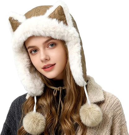 Fleece winter hat - Warm hat with thickened ear flaps - Soft, comfortable and frost-resistant - Stylish winter accessory - Color: Khaki