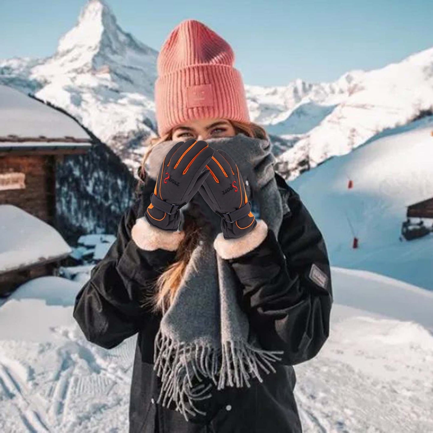 IDALL Ski Gloves Waterproof Gloves Winter Outdoor Men And Women Snow Skating Snowboarding Windproof Warm Ski Gloves Snow Gloves Winter Gloves W-Blue One Size Z-Orange