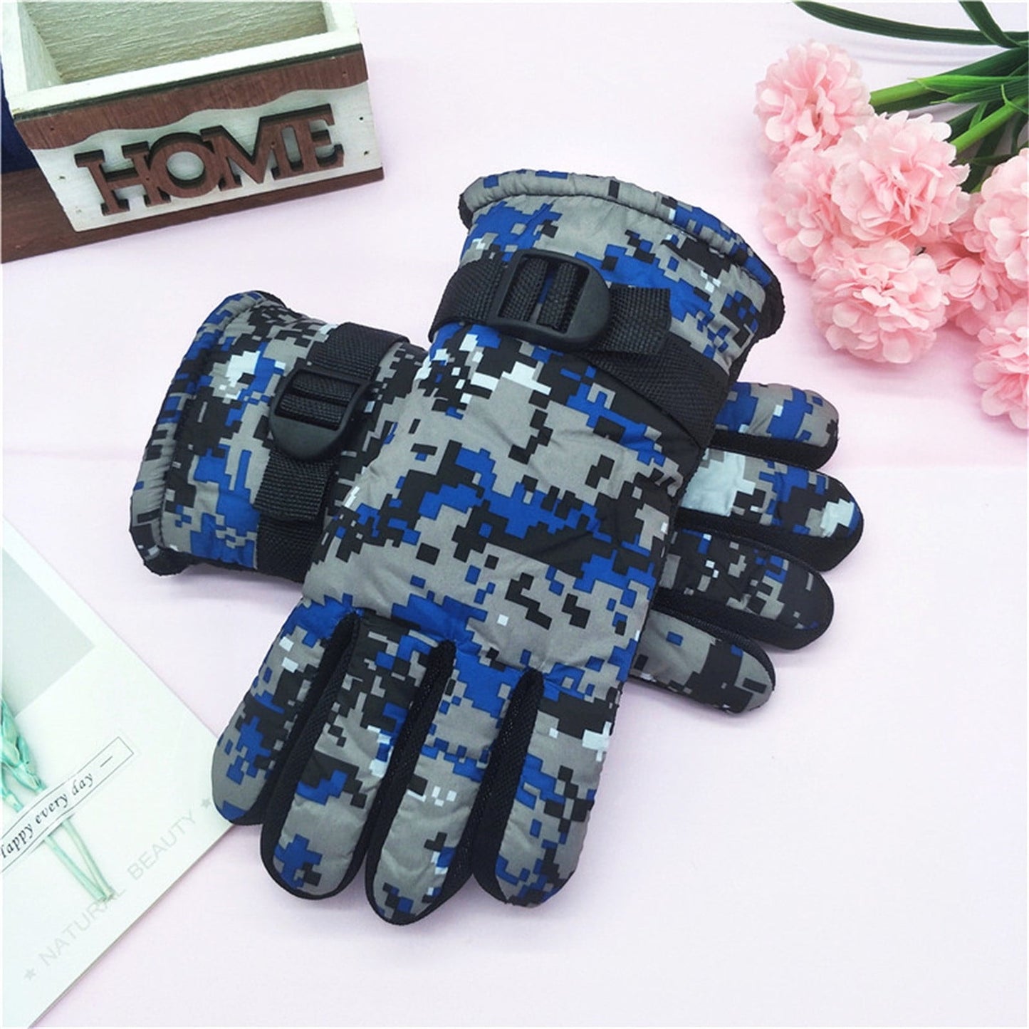 TAIAOJING Kids Winter Snow Ski Gloves Kids Winter Warm Windproof Cold Weather Outdoor Sports Gloves For Boys Girls Snow Gloves Ski Gloves One Size Blue