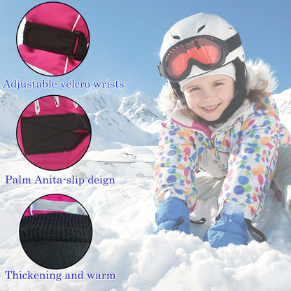 TAIAOJING Kids Winter Snow Ski Gloves Kids Winter Warm Windproof Cold Weather Outdoor Sports Gloves For Boys Girls Snow Gloves Ski Gloves One Size Z2 Black