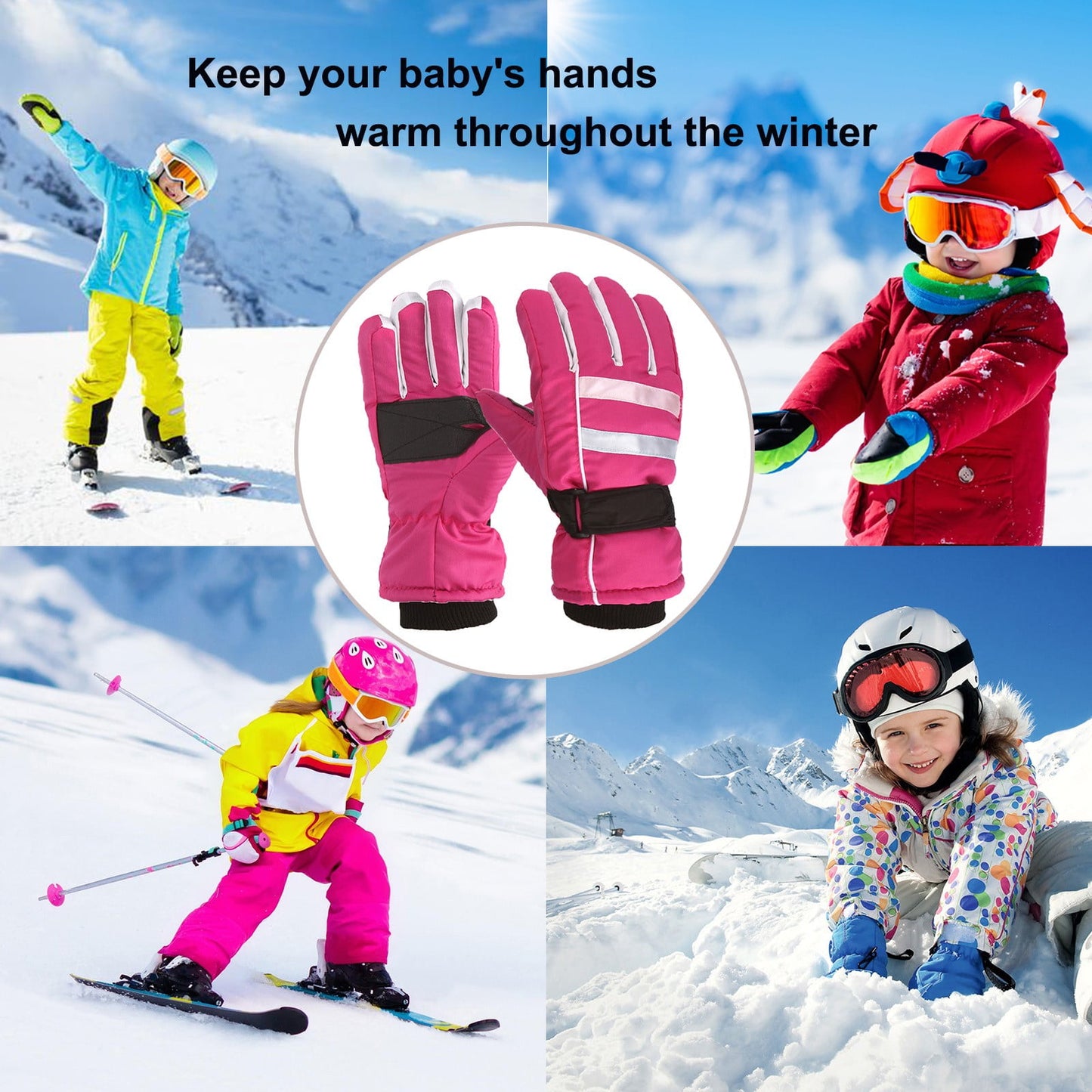 TAIAOJING Kids Winter Snow Ski Gloves Kids Winter Warm Windproof Cold Weather Outdoor Sports Gloves For Boys Girls Snow Gloves Ski Gloves One Size Z2 Hot Pink