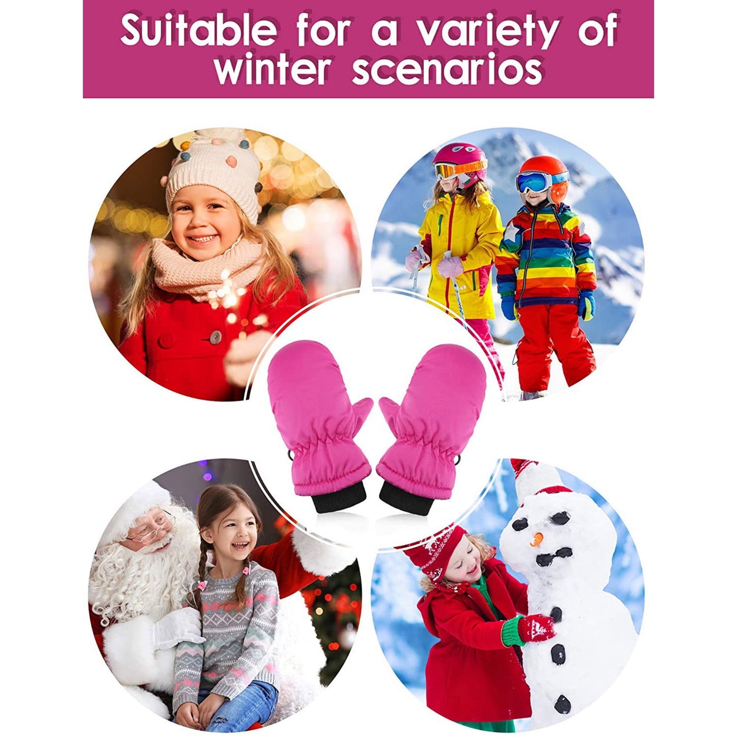 TAIAOJING Kids Winter Snow Ski Gloves Kids Winter Warm Windproof Cold Weather Outdoor Sports Gloves For Boys Girls Snow Gloves Ski Gloves One Size Z3 Hot Pink