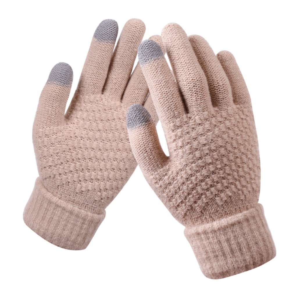 Dalrosia Women's Winter Touch Screen Gloves Warm Fleece Lined Knit Gloves Elastic Cuff Winter Texting Gloves Beige