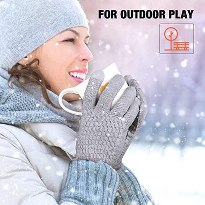 Dalrosia Women's Winter Touch Screen Gloves Warm Fleece Lined Knit Gloves Elastic Cuff Winter Texting Gloves Gray