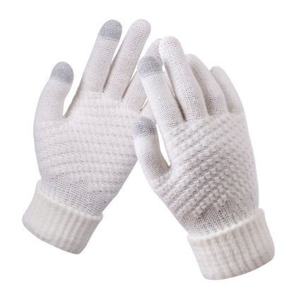 Dalrosia Women's Winter Touch Screen Gloves Warm Fleece Lined Knit Gloves Elastic Cuff Winter Texting Gloves White