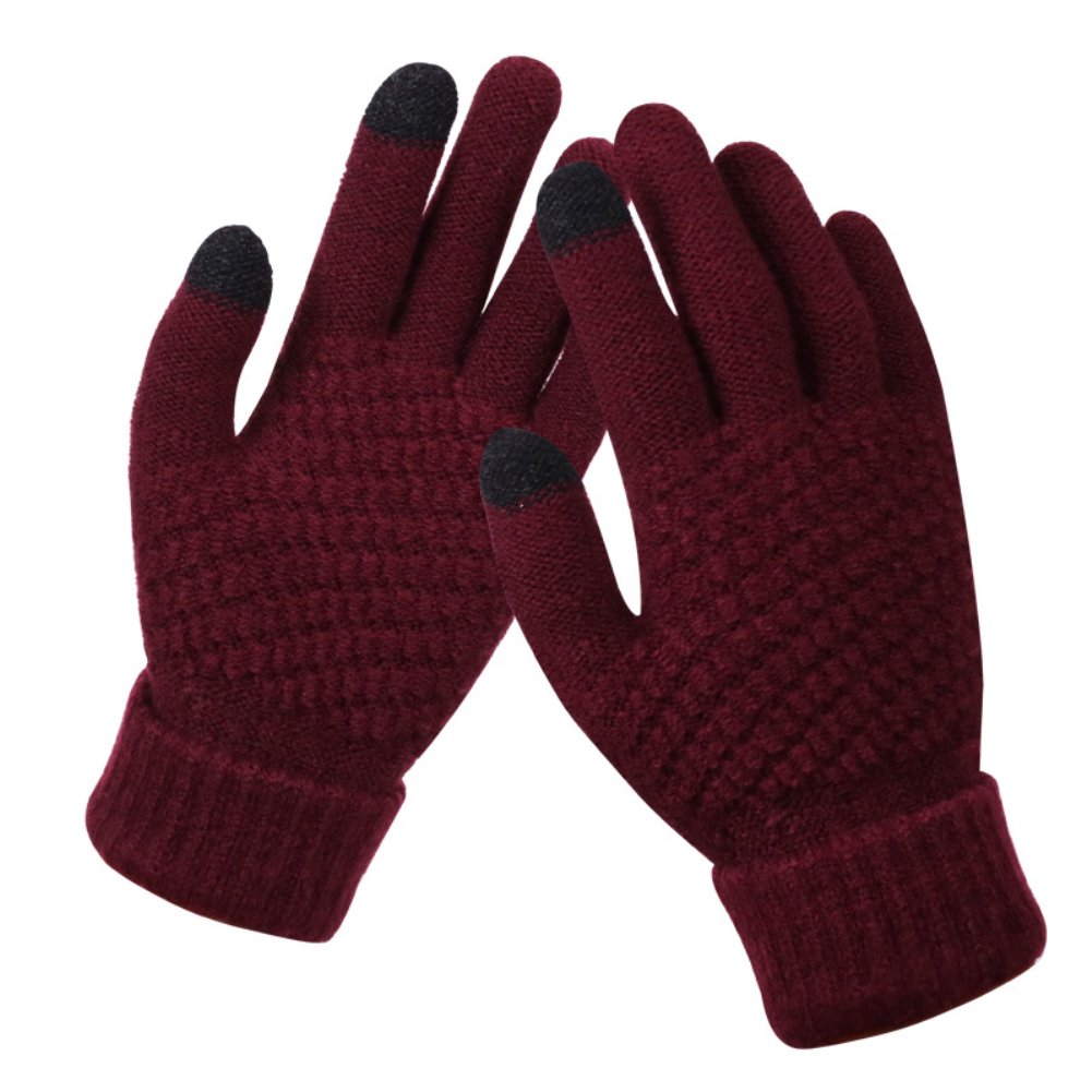 Dalrosia Women's Winter Touch Screen Gloves Warm Fleece Lined Knit Gloves Elastic Cuff Winter Texting Gloves Wine Red