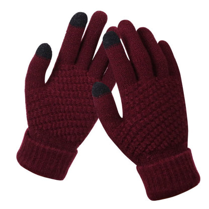Dalrosia Women's Winter Touch Screen Gloves Warm Fleece Lined Knit Gloves Elastic Cuff Winter Texting Gloves Wine Red