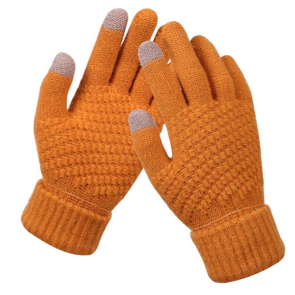 Dalrosia Women's Winter Touch Screen Gloves Warm Fleece Lined Knit Gloves Elastic Cuff Winter Texting Gloves Yellow