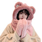 Winter Hat - Scarf - Mittens - 3 in 1 Set - Teddy Hat - Women's Winter Hat - Girls' Hat - Plush Hat - Hat with Ears - Warm Winter Set - Bear Hat - Soft Scarf - Hooded Hat - Fleece Hat - Gift for Women - Pink - One Size - Fluffy Hat - 1 Piece