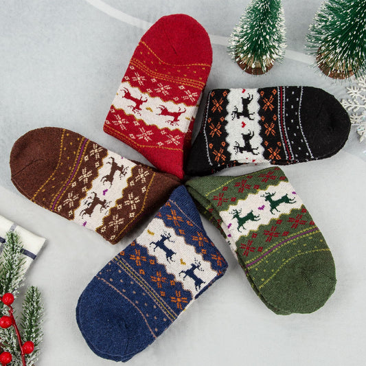 Norwegian Socks - Winter Socks Women - Christmas Socks - Warm Socks - House Socks - Thick Socks - Thermal Socks - Reindeer Motif - Vintage - Retro - Women's Socks - Hiking Socks - Winter Clothing - Multicolor - 5 Pairs