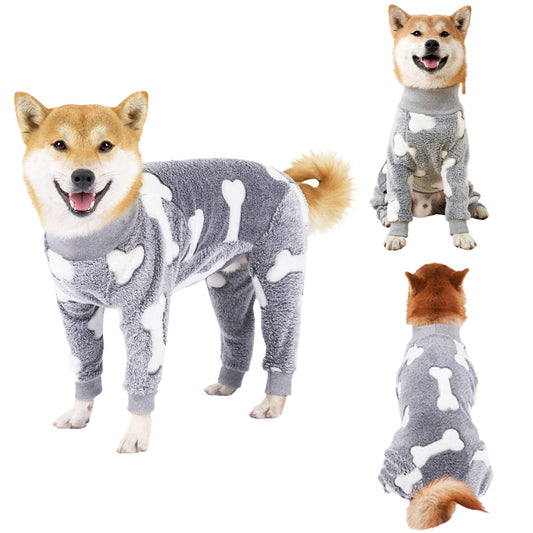 Bobasndm Turtleneck Dog Clothes Pajamas,Autumn Winter Dog Jumpsuit Coat,Winter Soft Warm Flannel Pajamas Jumpsuit for Medium Large Dog M Grey