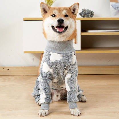 Bobasndm Turtleneck Dog Clothes Pajamas,Autumn Winter Dog Jumpsuit Coat,Winter Soft Warm Flannel Pajamas Jumpsuit for Medium Large Dog M Grey