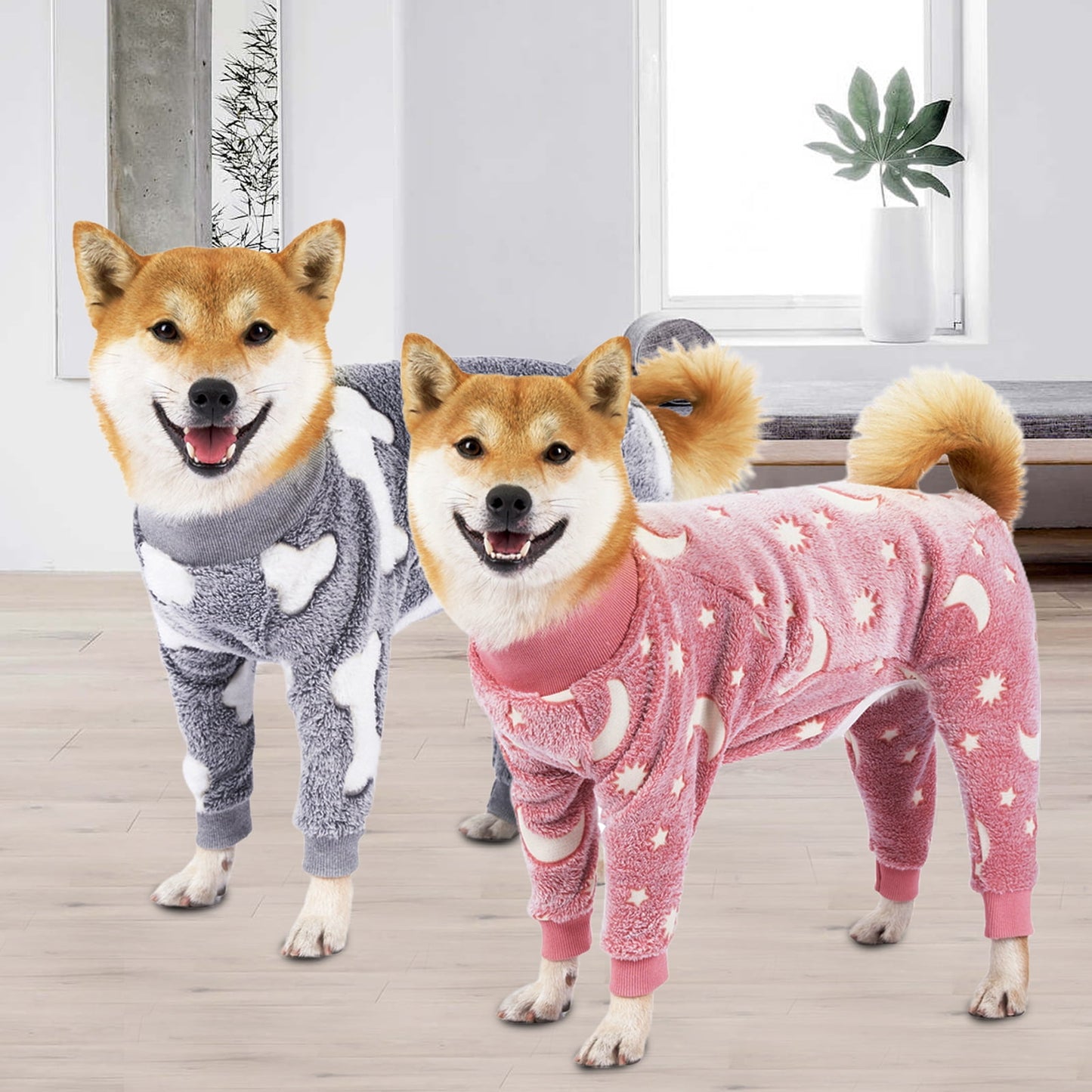Bobasndm Turtleneck Dog Clothes Pajamas,Autumn Winter Dog Jumpsuit Coat,Winter Soft Warm Flannel Pajamas Jumpsuit for Medium Large Dog L Grey