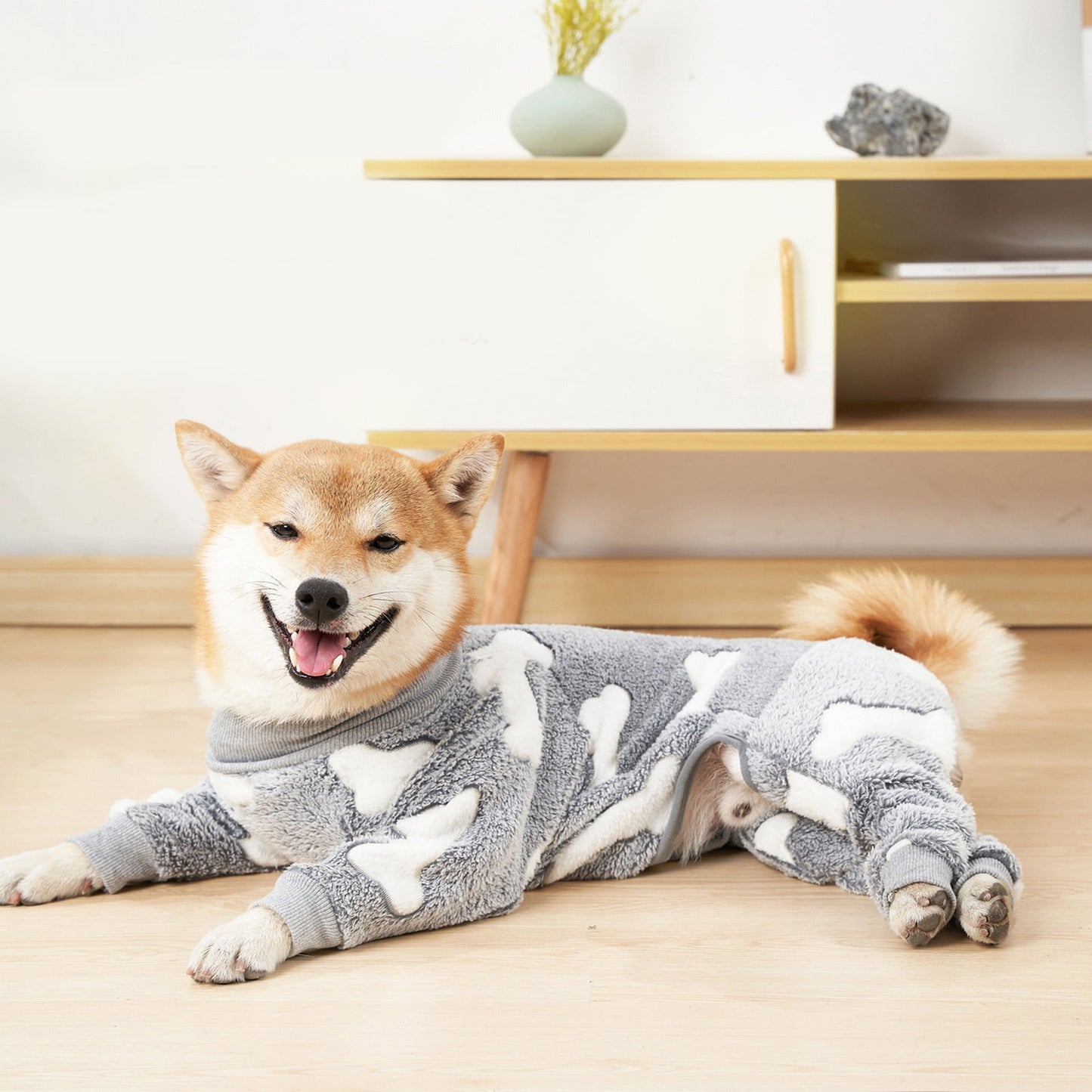 Bobasndm Turtleneck Dog Clothes Pajamas,Autumn Winter Dog Jumpsuit Coat,Winter Soft Warm Flannel Pajamas Jumpsuit for Medium Large Dog 2XL Grey