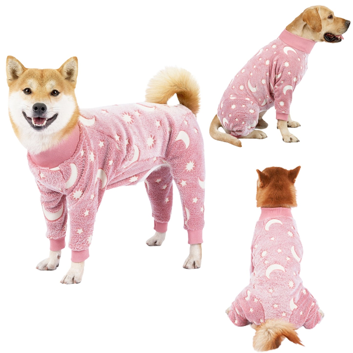 Bobasndm Turtleneck Dog Clothes Pajamas,Autumn Winter Dog Jumpsuit Coat,Winter Soft Warm Flannel Pajamas Jumpsuit for Medium Large Dog L Pink