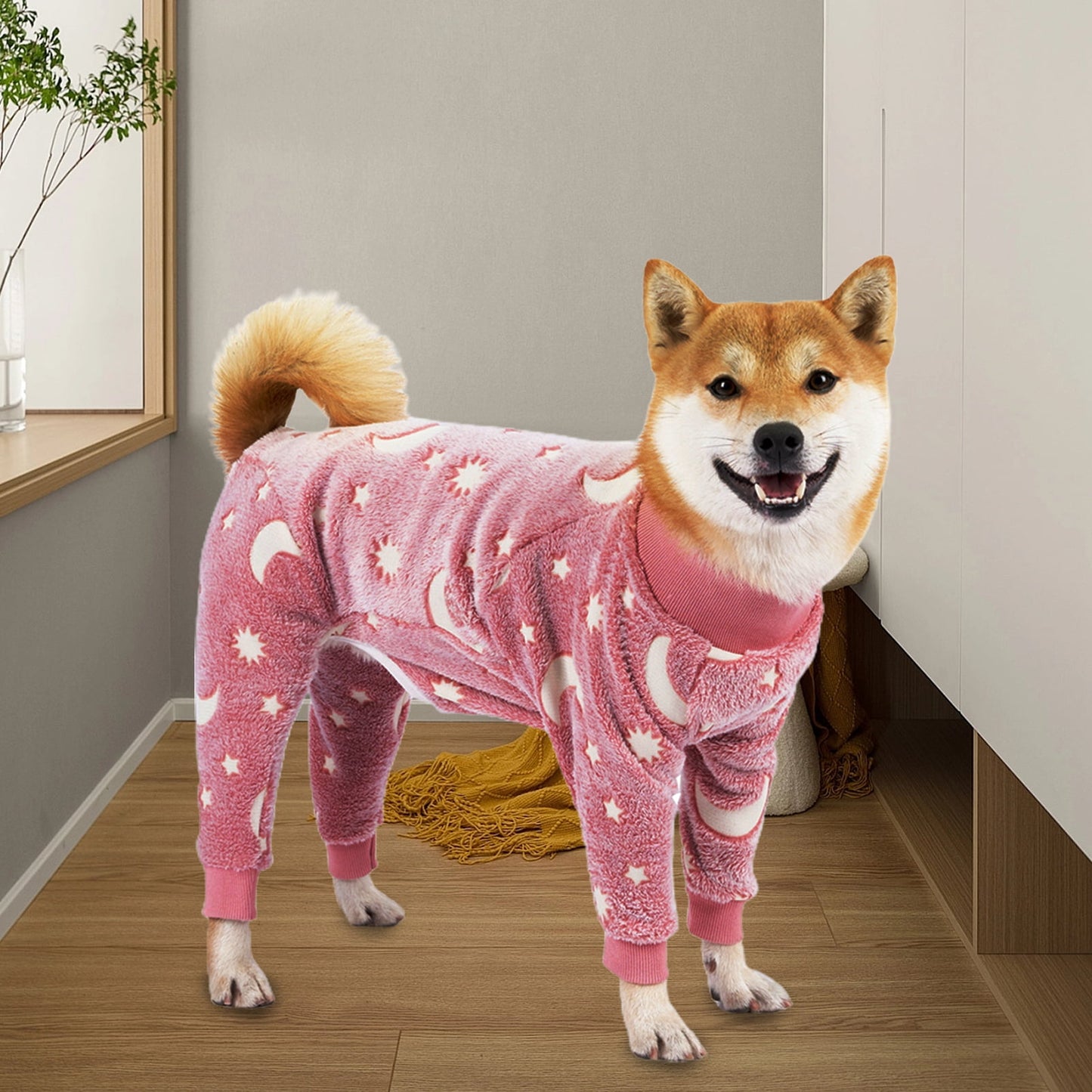 Bobasndm Turtleneck Dog Clothes Pajamas,Autumn Winter Dog Jumpsuit Coat,Winter Soft Warm Flannel Pajamas Jumpsuit for Medium Large Dog L Pink