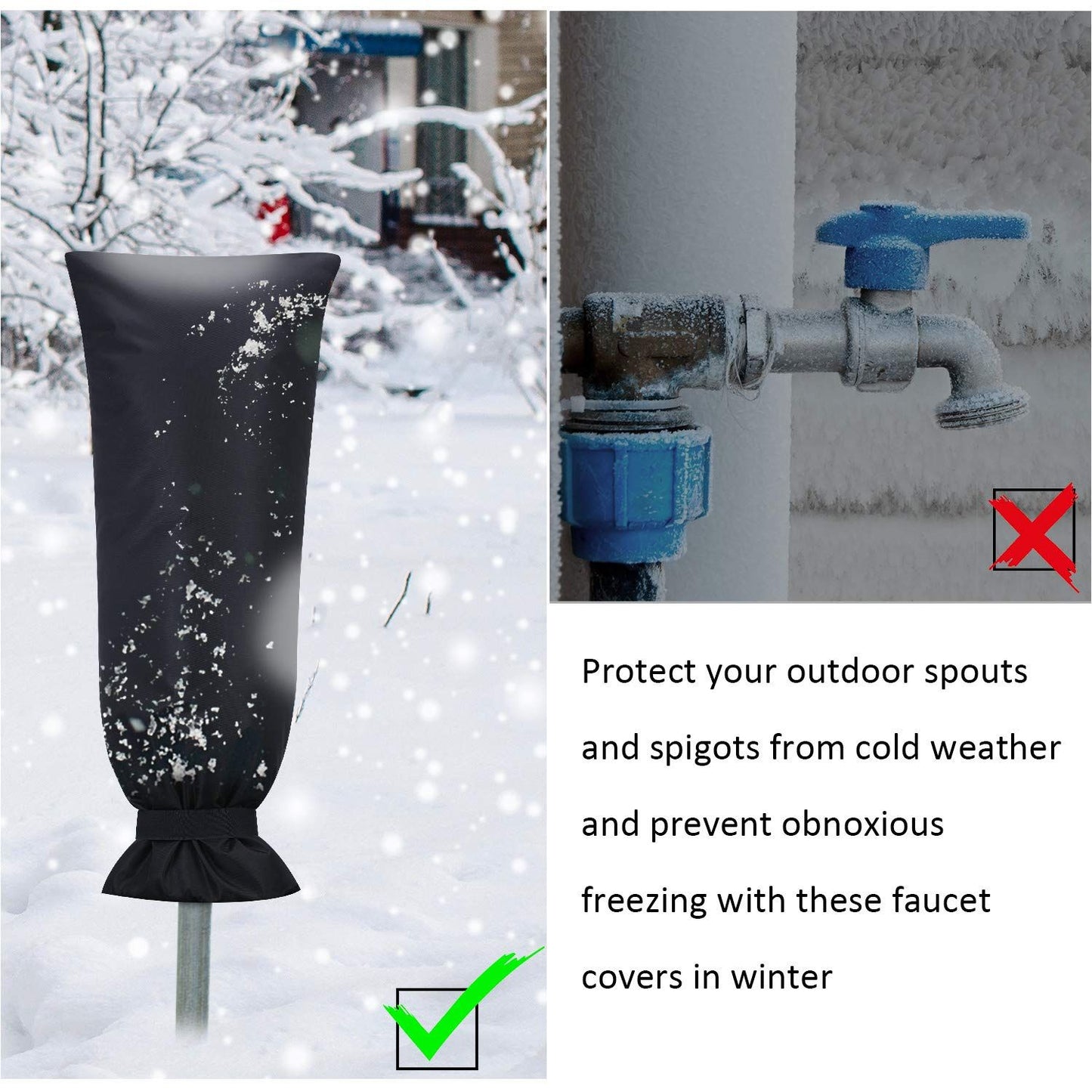 Outdoor Faucet Cover for Winter Freeze Protection 13*25inch Outdoor Long Faucet Cover Socks for Winter Waterproof Insulated Spigot(Black,2)
