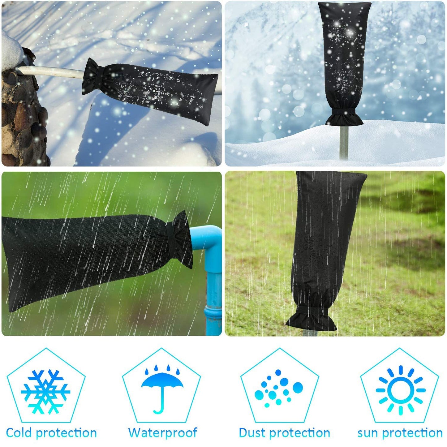 Outdoor Faucet Cover for Winter Freeze Protection 13*25inch Outdoor Long Faucet Cover Socks for Winter Waterproof Insulated Spigot(Black,2)