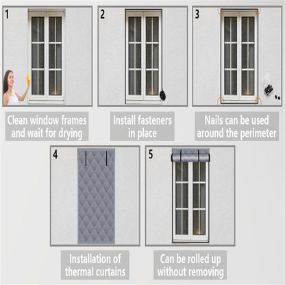 3 Layer 30*56 Inches Winter Insulated Window Curtain-Oxford Thermal Insulated Window Blanket with Fastener-Gray Window Insulation Kit for Winter Keeping Warm
