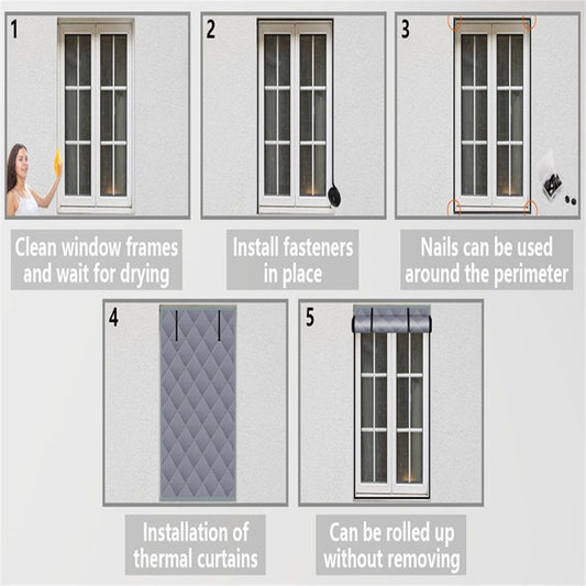 3 Layer 30*56 Inches Winter Insulated Window Curtain-Oxford Thermal Insulated Window Blanket with Fastener-Gray Window Insulation Kit for Winter Keeping Warm