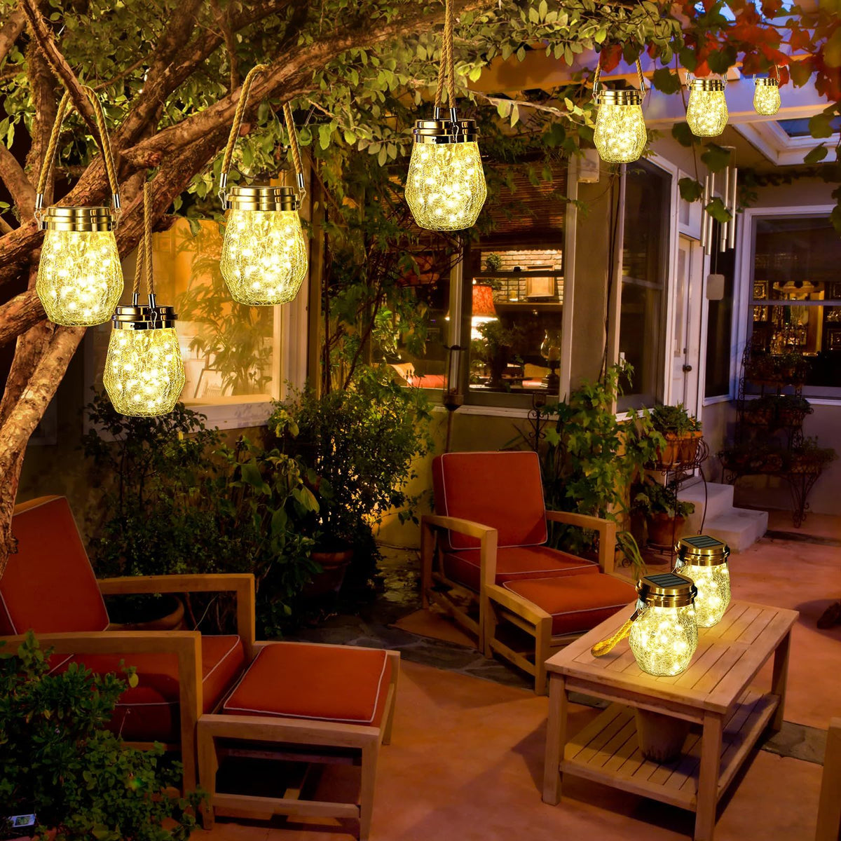 Solar Lantern Outdoor, 2 Pack Hanging Solar Lights Outdoor Waterproof, Upgraded 60 LED Lanterns Decorative , Warm White